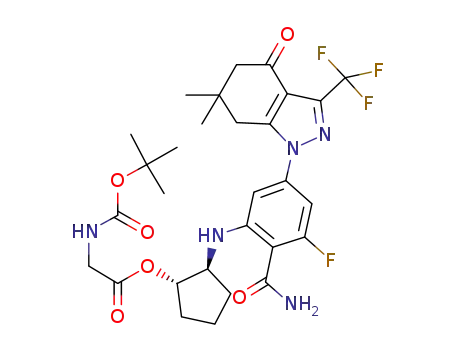 (1S,2S)-2-(2-carbamoyl-5-(6,6-dimethyl-4-oxo-3-(trifluoromethyl)-4,5,6,7-tetrahydro-1H-indazol-1-yl)-3-fluorophenylamino)cyclopentyl 2-(tert-butoxycarbonylamino)acetate
