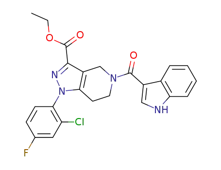 Molecular Structure of 1075728-54-9 (ethyl 1-(2-chloro-4-fluorophenyl)-5-(1H-indole-3-carbonyl)-4,5,6,7-tetrahydro-1H-pyrazolo[4,3-c]pyridine-3-carboxylate)