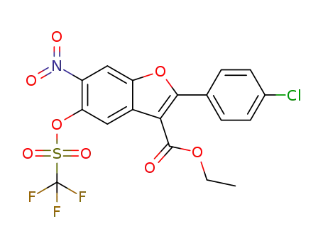 Molecular Structure of 1331943-19-1 (ethyl-2-(4-chlorophenyl)-6-nitro-5-(trifluoromethylsulfonyloxy)benzofuran-3-carboxylate)