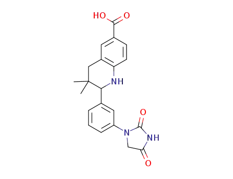 Molecular Structure of 1343454-15-8 (2-[3-(2,4-dioxo-imidazolidine-1-yl)-phenyl]-3,3-dimethyl-1,2,3,4-tetrahydro-quinoline-6-carboxylic acid)