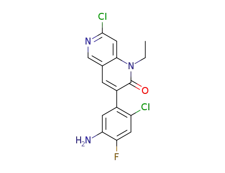Molecular Structure of 1012878-91-9 (3-(5-amino-2-chloro-4-fluorophenyl)-7-chloro-1-ethyl-1,6-naphthyridin-2(1H)-one)
