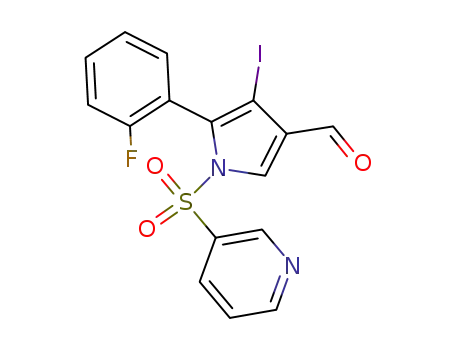 Molecular Structure of 928324-97-4 (5-(2-fluorophenyl)-4-iodo-1-(pyridin-3-ylsulfonyl)-1H-pyrrole-3-carbaldehyde)