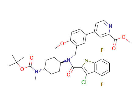 trans-methyl 4-(3-{[[4-(tert-butoxycarbonyl-methyl-amino)-cyclohexyl]-(3-chloro-4,7-difluoro-benzo[b]thiophene-2-carbonyl)-amino]-methyl}-4-methoxy-phenyl)-pyridine-2-carboxylate