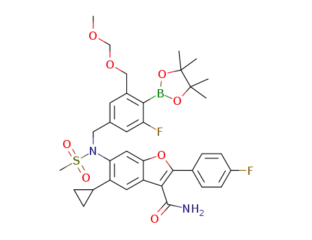 5-cyclopropyl-6-[{[3-fluoro-5-({[(methyloxy)methyl]oxy}methyl)-4-(4,4,5,5-tetramethyl-1,3,2-dioxaborolan-2-yl)phenyl]methyl}(methylsulfonyl)amino]-2-(4-fluorophenyl)-1-benzofuran-3-carboxamide