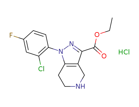 Molecular Structure of 1075729-22-4 (ethyl 1-(2-chloro-4-fluorophenyl)-4,5,6,7-tetrahydro-1H-pyrazolo[4,3-c]pyridine-3-carboxylate hydrochloride)