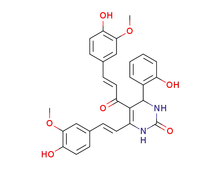 Molecular Structure of 1373886-13-5 (5-(4-hydroxy-3-methoxyphenylethylenecarbonyl)-6-(4-hydroxy-3-methoxyphenylethylene)-4-(2-hydroxyphenyl)-3,4-dihydropyrimidin-2(1H)-one)