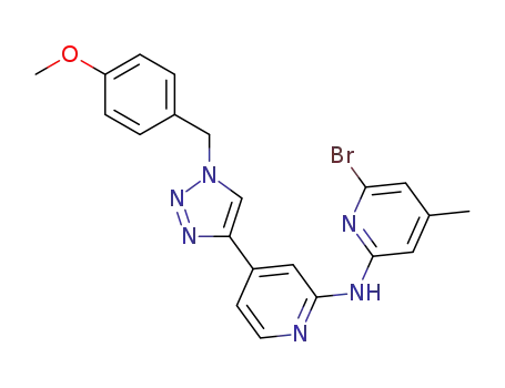 Molecular Structure of 1407500-73-5 (6-bromo-N-(4-(1-(4-memoxybenzyl)-1H-1,2,3-triazol-4-yl)pyridin-2-yl)-4-methylpyridin-2-amine)