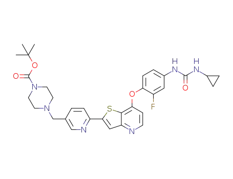 tert-butyl 4-((6-(7-(4-(3-cyclopropylureido)-2-fluorophenoxy)thieno[3,2-b]-pyridin-2-yl)pyridin-3-yl)methyl)piperazine-1-carboxylate