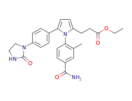 Molecular Structure of 1208318-17-5 (3-[1-(4-carbamoyl-2-methylphenyl)-5-[4-(2-oxo-imidazolidin-1-yl)phenyl]-1H-pyrrol-2-yl]propionic acid ethyl ester)