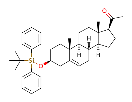 Molecular Structure of 1526930-28-8 (1-((3S,10R,13S,17S)-3-((tert-butyldiphenylsilyl)oxy)-10,13-dimethyl-2,3,4,7,8,9,10,11,12,13,14,15,16,17-tetradecahydro-1H-cyclopenta[a]phenanthren-17-yl)ethanone)