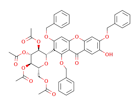 Molecular Structure of 1609192-27-9 (1,3,6-tri-O-benzyl-2-C-(2,3,4,6-tetra-O-acetyl-β-D-glucopyranosyl)-7-hydroxyxantone)