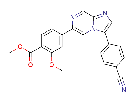 Molecular Structure of 1464153-83-0 (methyl 4-(3-(4-cyanophenyl)imidazo[1,2-a]pyrazin-6-yl)-2-methoxybenzoate)