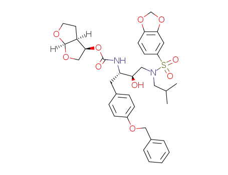Molecular Structure of 313679-55-9 ((3R,3AS,6AR)-hexahydrofuro[2,3-b]furan-3-yl (1S,2R)-3-[(1,3-benzodioxol-5-ylsulfonyl)(isobutyl)amino]-1-[4-(benzyloxy)benzyl]-2-hydroxypropylcarbamate)