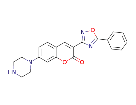 Molecular Structure of 1446327-79-2 (3-(5-phenyl-1,2,4-oxadiazol-3-yl)-7-(piperazin-1-yl)-2H-chromen-2-one)