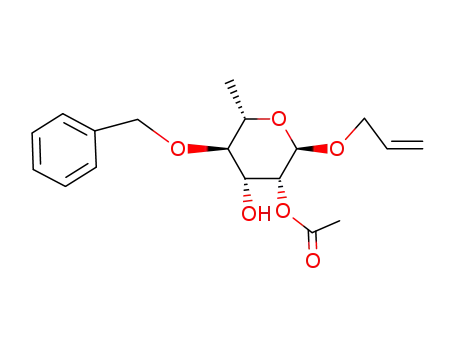 Molecular Structure of 134136-22-4 (allyl 2-O-acetyl-4-O-benzyl-α-L-rhamnopyranoside)