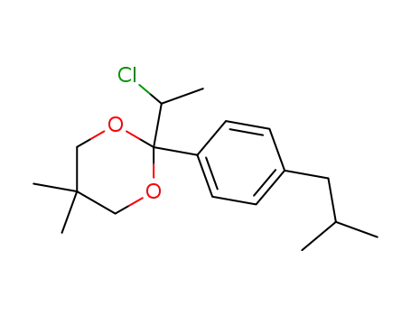 Molecular Structure of 89878-72-8 (1,3-Dioxane,
2-(1-chloroethyl)-5,5-dimethyl-2-[4-(2-methylpropyl)phenyl]-)