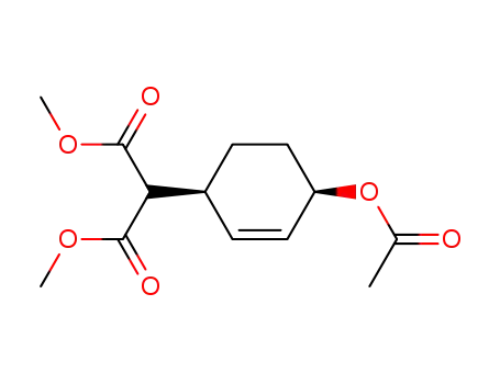 Molecular Structure of 82736-52-5 (Propanedioic acid, [4-(acetyloxy)-2-cyclohexen-1-yl]-, dimethyl ester,
cis-)