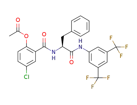 Molecular Structure of 634187-14-7 ((S)-2-acetoxy-5-chloro-N-(2-phenyl-1-{[3,5-bis(trifluoromethyl)phenyl]carbamoyl}-ethyl)benzamide)