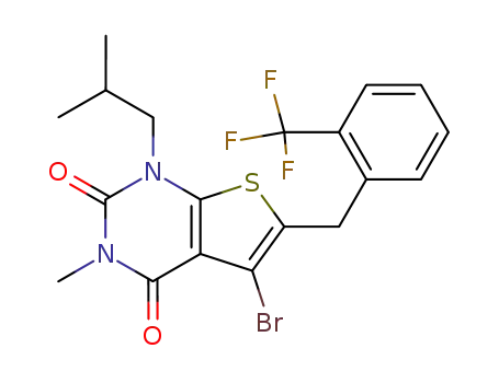 Molecular Structure of 372162-73-7 (Thieno[2,3-d]pyrimidine-2,4(1H,3H)-dione,
5-bromo-3-methyl-1-(2-methylpropyl)-6-[[2-(trifluoromethyl)phenyl]methyl
]-)