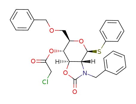 phenyl N-benzyl-2-amino-6-O-benzyl-2,3-N,O-carbonyl-4-O-chloroacetyl-2-deoxy-1-thio-β-D-glucopyranoside