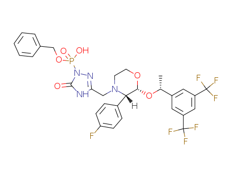 benzyl hydrogen (3-(((2R,3S)-2-((R)-1-(3,5-bis(trifluoromethyl)phenyl)ethoxy)-3-(4-fluorophenyl)morpholino)methyl)-5-oxo-4,5-dihydro-1H-1,2,4-triazol-1-yl)phosphonate