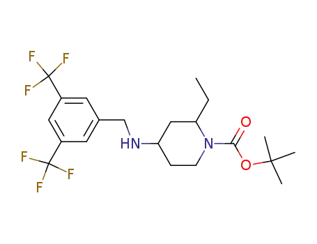 Molecular Structure of 1003843-71-7 (4-(3,5-bis-trifluoromethyl-benzylamino)-2-ethyl-piperidine-1-carboxylic acid tert-butyl ester)