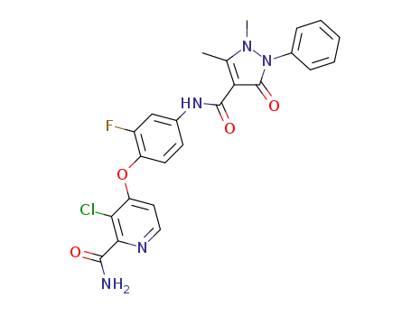 Molecular Structure of 1552280-90-6 (3-chloro-4-(4-(1,5-dimethyl-3-oxo-2-phenyl-2,3-dihydro-1H-pyrazole-4-carboxamido)-2-fluorophenoxy)picolinamide)