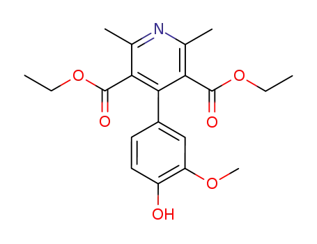 Molecular Structure of 199285-74-0 (3,5-Pyridinedicarboxylic acid,
4-(4-hydroxy-3-methoxyphenyl)-2,6-dimethyl-, diethyl ester)