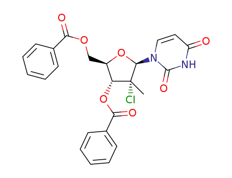 Molecular Structure of 1496551-71-3 (((2R,3R,4R,5R)-3-(benzoyloxy)-4-chloro-5-(2,4-dioxo-3,4-dihydropyriMidin-1(2H)-yl)-4-Methyltetrahydrofuran-2-yl)Methyl benzoate)