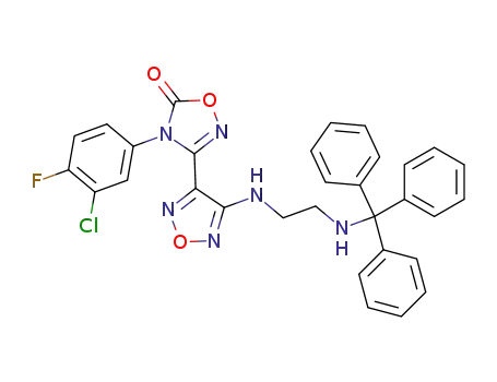 Molecular Structure of 1204669-82-8 (4-(3-chloro-4-fluorophenyl)-3-(4-{[2-(tritylamino)ethyl]amino}-1,2,5-oxadiazol-3-yl)-1,2,4-oxadiazol-5(4H)-one)