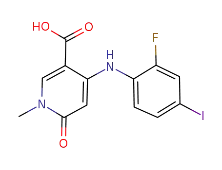 Molecular Structure of 821790-50-5 (3-Pyridinecarboxylic acid,
4-[(2-fluoro-4-iodophenyl)amino]-1,6-dihydro-1-methyl-6-oxo-)