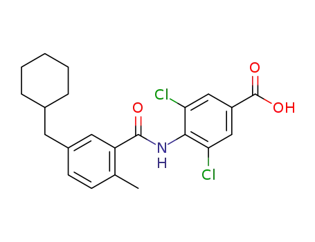 Molecular Structure of 1621681-28-4 (3,5-dichloro-4-(5-(cyclohexylmethyl)-2-methylbenzamido) benzoic acid)