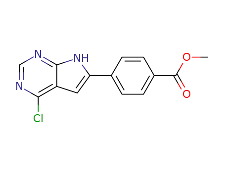 Molecular Structure of 1011717-00-2 (Benzoic acid, 4-(4-chloro-7H-pyrrolo[2,3-d]pyriMidin-6-yl)-, Methyl ester)