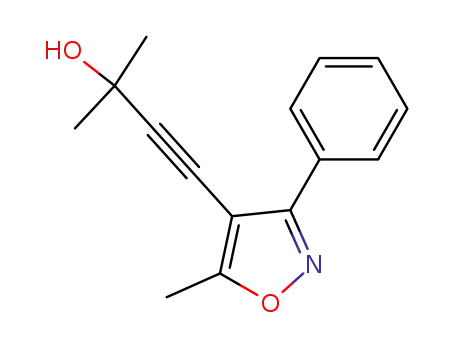 Molecular Structure of 958653-26-4 (2-methyl-4-(5-methyl-3-phenyl-isoxazol-4-yl)-but-3-yn-2-ol)
