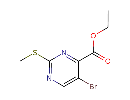 Molecular Structure of 74840-38-3 (4-PyriMidinecarboxylic acid, 5-broMo-2-(Methylthio)-, ethyl ester)