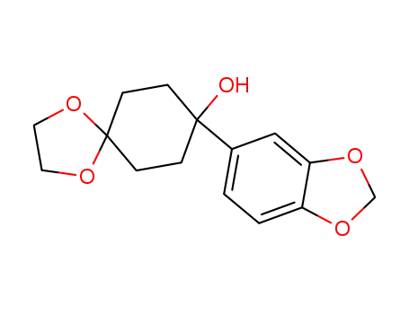 Molecular Structure of 150019-56-0 (8-(benzo[d][1,3]dioxol-5-yl)-1,4-dioxaspiro[4.5]decan-8-ol)