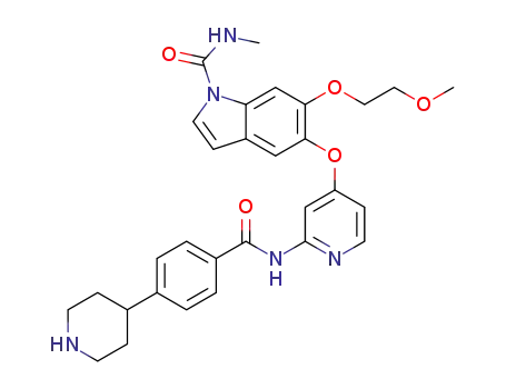 Molecular Structure of 1622204-19-6 (6-(2-methoxyethoxy)-N-methyl-5-{[2-({[4-(piperidin-4-yl)phenyl]carbonyl}amino)pyridin-4-yl]oxy}-1H-indole-1-carboxamide)