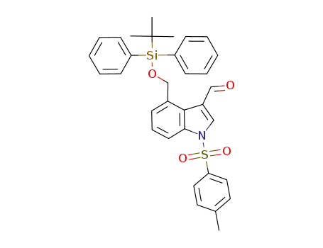 Molecular Structure of 862297-56-1 (4-[(tert-butyldiphenylsilyloxy)methyl]-1-(4-toluenesulfonyl)indole-3-carboxaldehyde)