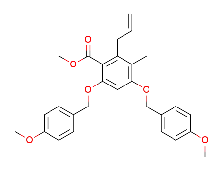 Molecular Structure of 864514-40-9 (Benzoic acid,
4,6-bis[(4-methoxyphenyl)methoxy]-3-methyl-2-(2-propenyl)-, methyl
ester)