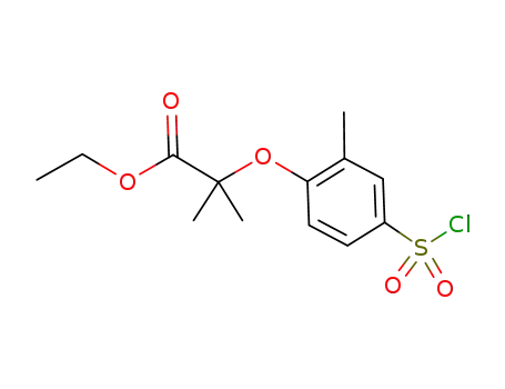 Molecular Structure of 447406-76-0 (Propanoic acid, 2-[4-(chlorosulfonyl)-2-methylphenoxy]-2-methyl-, ethyl
ester)