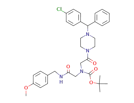 Molecular Structure of 737828-54-5 (N-((t-butyloxy)carbonyl)-N'-(4-methoxybenzyl)-N-1-(4-chlorobenzhydryl)piperazine iminodiacetic acid diamide)