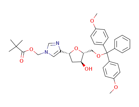 Molecular Structure of 872088-48-7 ([4-(5-O-DMT-2-deoxy-D-β-ribofuranosyl)imidazolyl]methyl 2,2-dimethylpropionate)