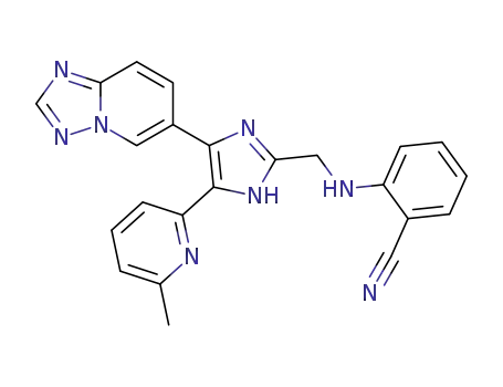 Molecular Structure of 1352609-27-8 (2-((4-([1,2,4]triazolo[1,5-a]pyridin-6-yl)-5-(6-methylpyridin-2-yl)-1H-imidazol-2-yl)methylamino)benzonitrile)