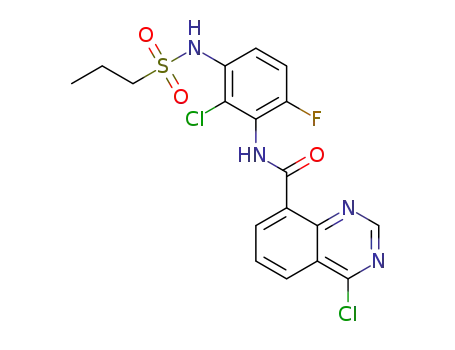 Molecular Structure of 1269421-70-6 (4-chloro-N-(2-chloro-6-fluoro-3-(propylsulfonamido)phenyl)quinazoline-8-carboxamide)