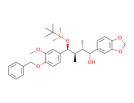 (1R,2S,3R,4S)-1-(benzo[d][1,3]dioxol-5-yl)-4-(4-(benzyloxy)-3-methoxyphenyl)-4-((tert-butyldimethylsilyl)oxy)-2,3-dimethylbutan-1-ol