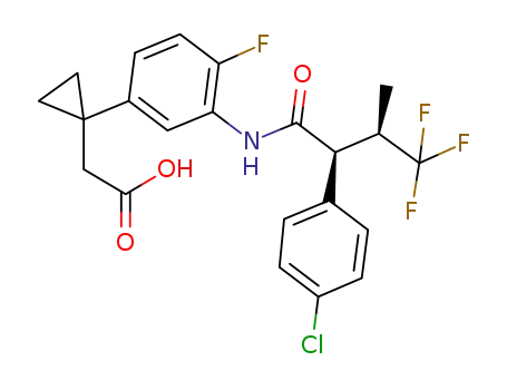 Molecular Structure of 1297546-98-5 ((+)-[1-(3-{[(2S,3R)-2-(4-Chlorophenyl)-4,4,4-trifluoro-3-methylbutanoyl]amino}-4-fluorophenyl)-cyclopropyl]acetic acid)