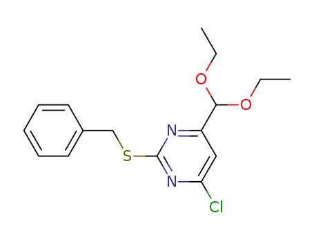2-Benzylsulfanyl-4-chloro-6-diethoxymethyl-pyrimidine , 97%