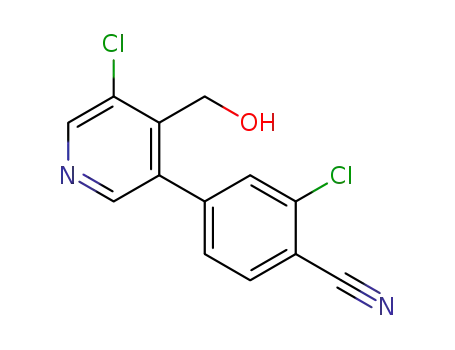 Molecular Structure of 1308669-19-3 (2-chloro-4-(5-chloro-4-hydroxymethyl-pyridin-3-yl)-benzonitrile)