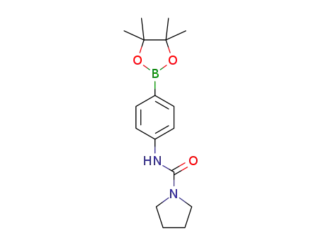 Molecular Structure of 874290-95-6 (4-[(PYRROLIDIN-1-YLCARBONYL)AMINO]BENZENEBORONIC ACID, PINACOL ESTER 97)