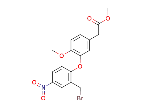 Molecular Structure of 1313757-49-1 (methyl 2-(3-(2-bromomethyl-4-nitrophenoxy)-4-methoxyphenyl)acetate)